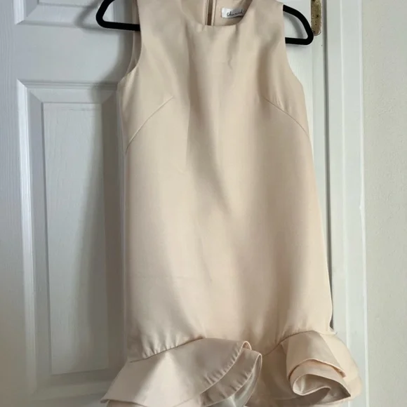 Elegant Light Beige Ivory Cream Peachy Sleeveless Dress with Ruffle Hem ~ small - Picture 3 of 7